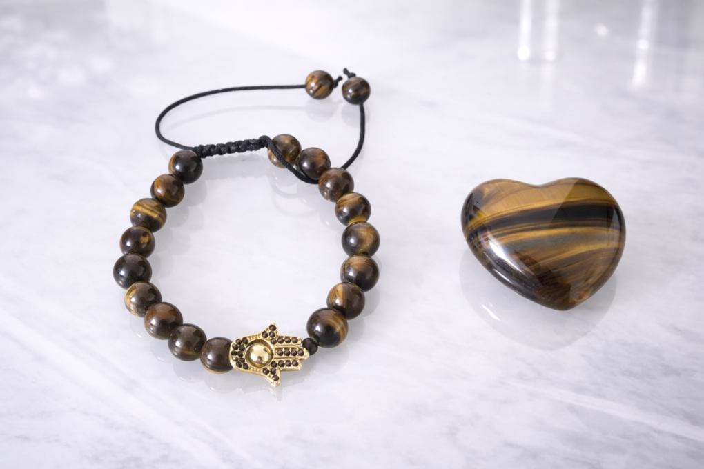 tiger eye bracelet, heart set