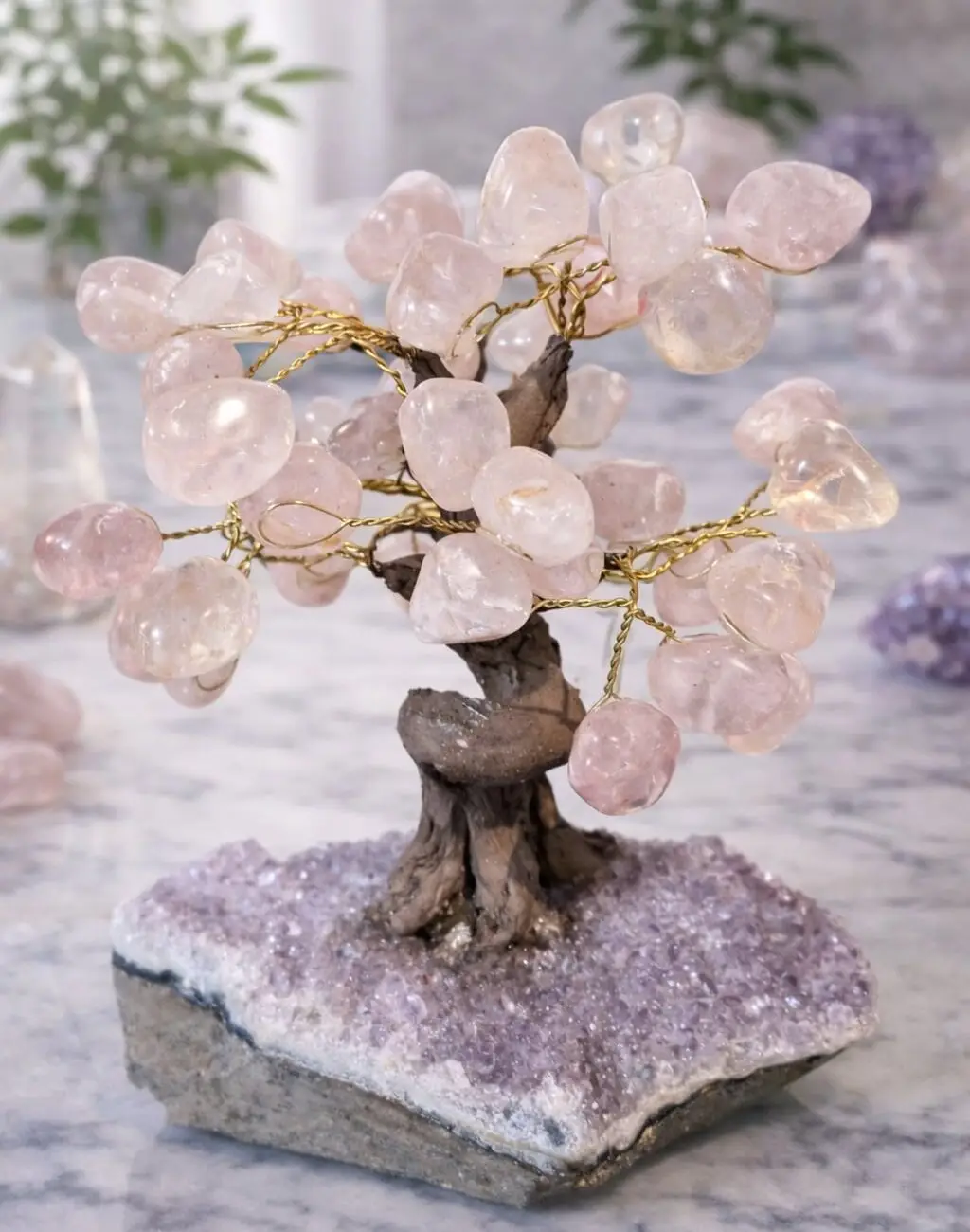 rose quartz crystal tree